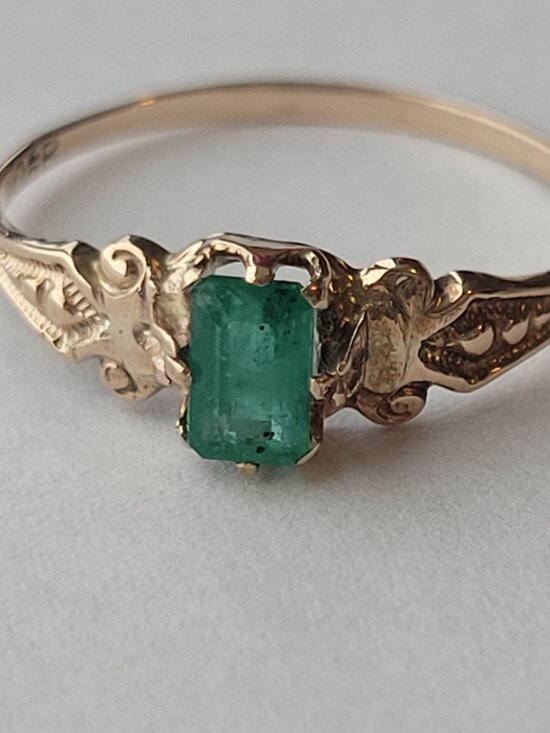 Victorian Natural Emerald Ring Antique Ostby Barton May Birthstone 10k - Picture 5 of 15